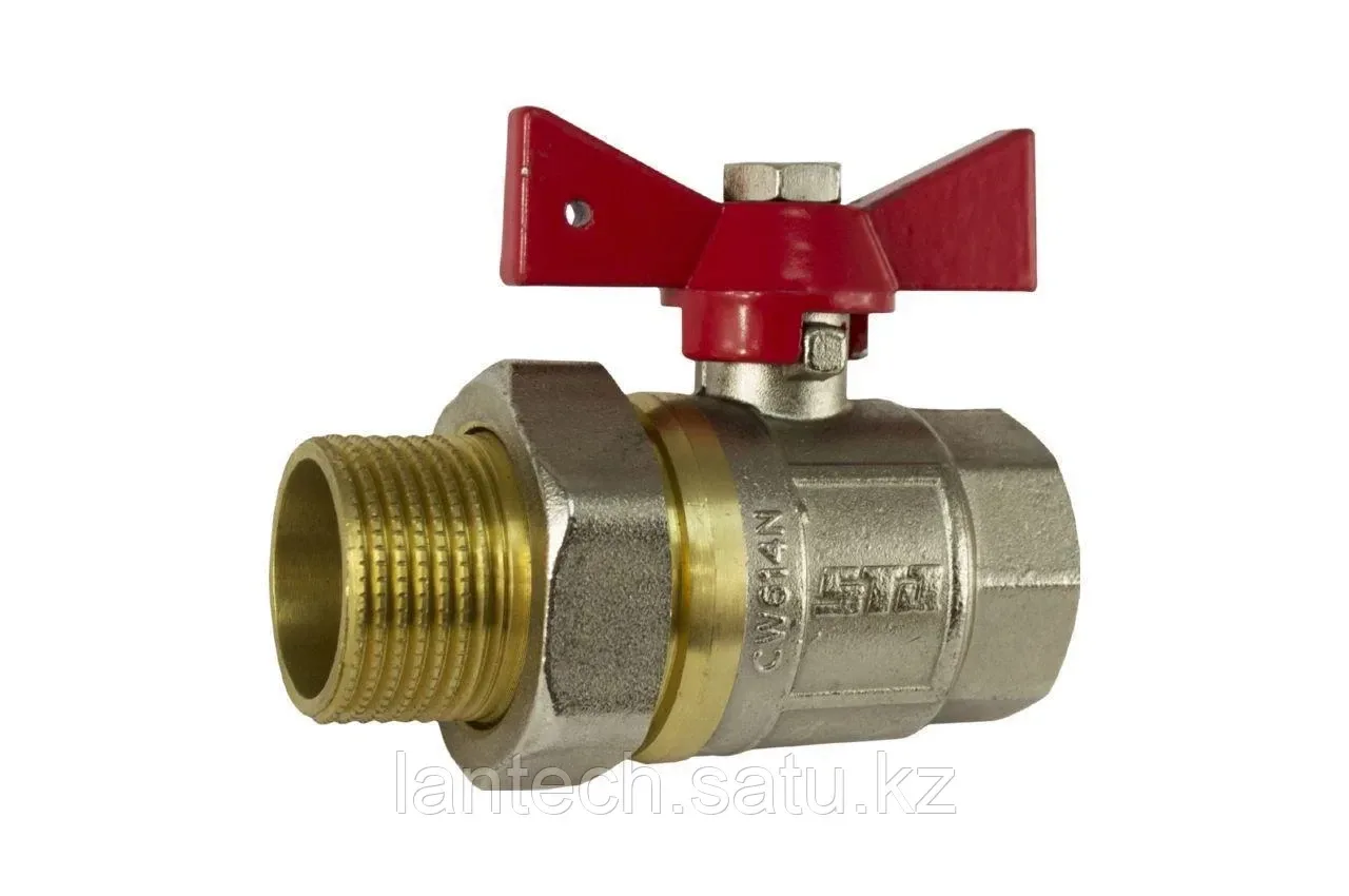 Кран "американка" шаровой из латуни (1020) Ру40 (бабочка)